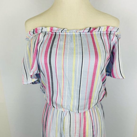 ☀️NWT MIDNIGHT DOLL Stripe Maxi Romper Off-the-Shoulder - Picture 12 of 16